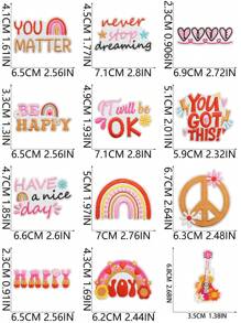 1 Set Of 16/18/30pcs Inspirational Quotes English Letters Embroidered Patches Cute Cartoon Clothing Decorative Cloth Stickers DIY Iron On Patches Sew Ornament Badge Applique Suitable For Backpacks, Jeans, Jackets, T-Shirts, Dresses, Etc - Multicolor - View 6