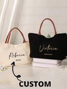 Custom Bridesmaid & Beach Tote - Personalized Canvas Handbag With Name, Perfect For Weddings, Bridal Parties & Travel - Multicolor - View 2