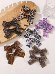 2pcs/12pcs Women's Vintage Brown Leopard Zebra Heart Print Ribbed Bow Hair Clips, Sweet Cute Bow Alligator Hair Clips, Suitable For Daily Casual Autumn/Winter Decorative Wear - Multicolor - View 9