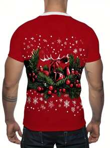 Maglietta da uomo con stampa 3D - Girocollo casual in tessuto elastico, lavabile in lavatrice - Perfetta per Natale, Capodanno e Ognissanti - Versione da uomo - Idea regalo ideale per il fidanzato o l'amico