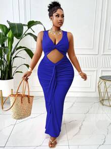 BIUBIU Vestido ajustado de verano con abertura retorcida y con recogido, en talla grande y sexy