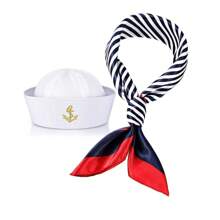 Gorra de marinero blanca de capitán para hombres y mujeres, accesorio de disfraz de adulto. Gorra de marinero para hombres y mujeres, conjunto de marinero azul con gorra de marinero blanca, gorra de capitán
