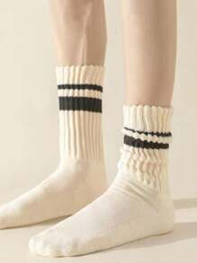 1/3/5/6 Pares de calcetines informales y versátiles de mujer con doble barra de colores