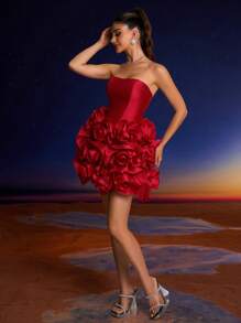 Đầm dạ hội trang trọng họa tiết hoa 3D thời trang mùa hè Toosun, thích hợp cho lễ tốt nghiệp, tiệc về quê, tiệc tùng và sự kiện cưới, đầm dự tiệc, đầm dự tiệc cưới - Đỏ - Xem 4