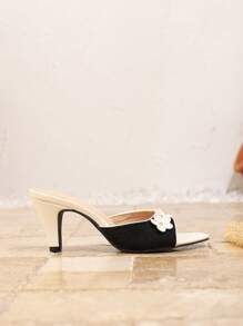 Women's High Heel Open Toe Sandals, Peep-Toe Pumps, Mini Flower Clogs, Studded Flower Slip-On Flats, Cone Heel Fashionable High Heel Sandals With Contrast Color Applique, Summer Shoes