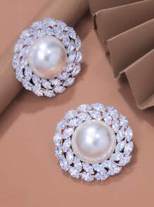 2 peças de brincos de argola de pérola vintage com decoração de strass grande, acessórios de palco extravagantes