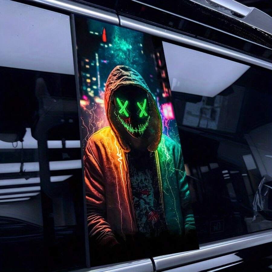 2pcs Set Of Car Pillar Stickers, Personalized Creative Car Protection Film With Colorful Skull Pattern, Waterproof And Scratch-Resistant, Suitable For All Car Models, Halloween Decoration - Multicolor - View 1