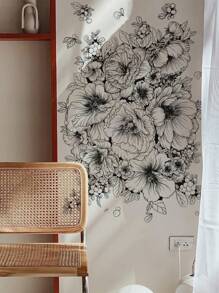 1pc Home Decorations Black Flower Wall Sticker, Modern Floral Pattern Wall Decal For Home,Stickers,Wall Decal,Vinyl Decal For Home Decorations, Wall Decoration Items Refresh Your Home