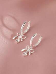 1 Pair 925 Sterling Silver Bowknot Water Drop Hoop Earrings, Delicate Luxury Elegant Sweet Daily Earrings, Fresh Elegant Versatile Jewelry Gift - Bow - View 10