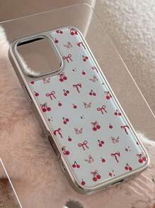 1 szt. galwanizowane żywiczne etui na telefon z kokardą wiśniową, koreański styl, kompatybilne z 'em, kompatybilne z serią 16/15/14/13, minimalistyczny design