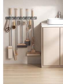 1 szt. Srebrnoszary 4 klipsy i 5 haczyków Aluminiowy uchwyt na mopa Montowany na ścianie Łazienkowy stały półka, do przechowywania mopa, miotły i balkonu Dostępne są również 2 klipsy 3 haki i 3 klipsy 4 haki