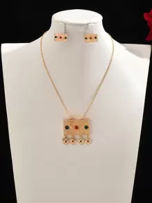 3pcs/Set Elegant Floral Tassel Crescent Moon Earrings & Necklace Jewelry Set For Women, Party Gift, Festival Accessories