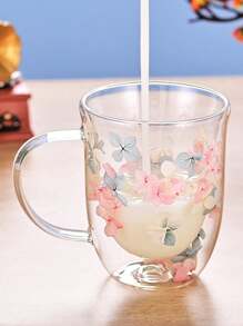 Tasse en verre avec poignée et fleurs séchées, Mug à café avec poignée, Tasse à thé au lait avec poignée, Verre à eau, Un choix de cadeau idéal ! Retour à l'école