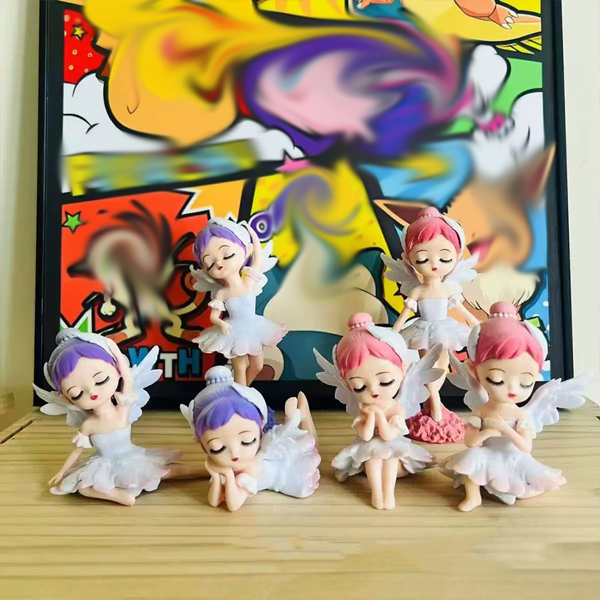 Set de 4 figuritas de bebé ángel en caja ciega, decoración creativa de tartas, muñecas de colección de dibujos animados gacha, regalo de cumpleaños