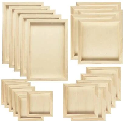 5pcs Wood Panel Boards Picture Frame - 5x5in/6x6in/8x8in/12x9in Unfinished Wood Canvas - For Crafts, Painting, DIY Art Projects, Pouring, Arts Use With Oils, Acrylics - For Artists & DIY Enthusiasts - Perfect Gift For Creative Individuals