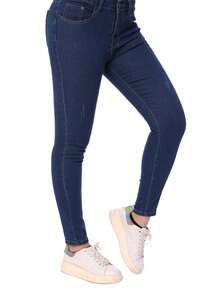 DUKEZA Jeans talla grande con pequeños detalles rasgados de cintura media casual y ajustado para mujer - Azul - Ver 4