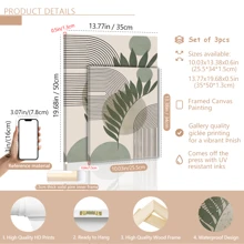 3pcs/Set Modern Bohemian Style Canvas Paintings, Minimalist Green Plant Posters, Elegant Plant Wall Art, Suitable For Living Room, Bedroom, Kitchen, Bathroom And Office Decor, With Or Without Frames, Birthday Or Graduation Gift - Multicolor - View 8