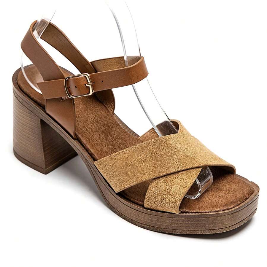 Women's Solid Color Square Toe Simple High Heels, Casual For Daily Wear Stylish High Heels - Camel - View 1