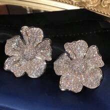 1 Pair Luxury Cubic Zirconia Stud Earrings, Suitable For Wedding Anniversary, Party Jewelry, Mother's Day, Valentine's Day Gift, Retro Chic And Elegant Design
