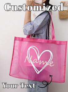 1pc Customized Mesh Tote Bag Your Own Design,Personalized Design (Name,Logo,Text) Foldable Large Capacity Lightweight Stylish Personalized Tote Bag Shoulder Bag Casual Shopping Bag Tote Bags Initial Classic Present Bag Personalized For Wedding Birthday Beach Holiday ,Use Tt Yourself Or Give Gifts To Others For Friends Mom Teachers Large Capacity Bag For Women Letter Portable,All-Purpose,Large Capacity,Versatile,Multifunction,Colorful,Cute,Adorable,Contracted,Funny,Kawaii,Y2K,Minimalist,Commuting,Business Casual,Basics,Custom,Personalized,Unique,Customized,Ideal Gifts For Him,Ideal Gifts For Her,Her,Family,Friends,Girlfriend,For Anniversaries,For Birthdays,For Holiday/ Vacation,For Outdoors/Outings/Travel/Hiking/Stadium/Sports/Climbing,For Business/Commute/Work/Office - Multicolor - View 2