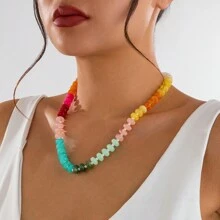 1pc Boho Chic Style Elegant & Sweet Colorful Acrylic Beaded Necklace, Women Holiday Birthday Date Night Party Travel Shopping Casual Daily Accessory - Colorful - View 3