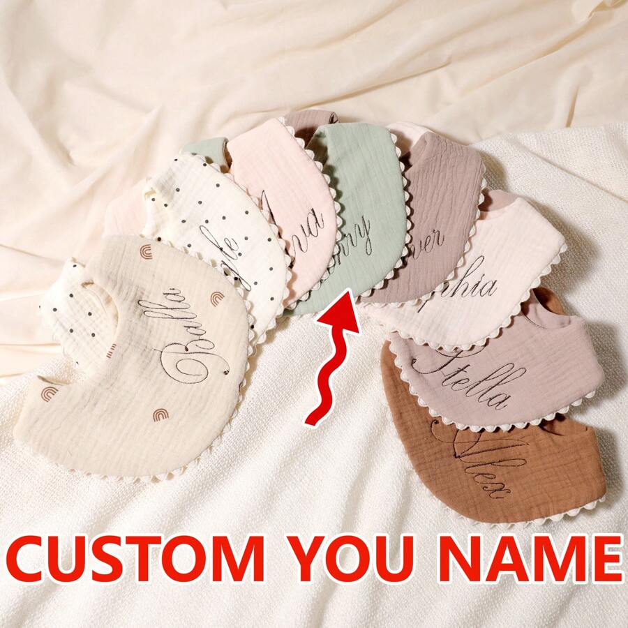 1pc Customized Embroidered Name Baby Bib, Drool Scarf, Decorative Gift For Baby Boys And Girls,Multi-Functional,Ornamental,Letter,Stylish,Modern,Colorful,Cute,Adorable,Casual,Custom,Personalised,Unique,Customized,Ideal Gifts For Him,Ideal Gifts For Her,Customized Baby Bibs,Cozy Kids,Baby Accessories - Multicolor - View 1