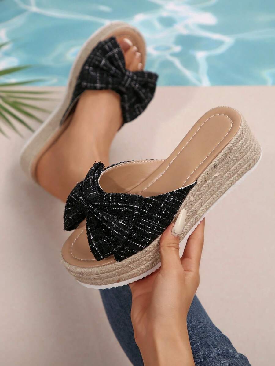 Dép đế xuồng đế dày cho nữ, Dép xỏ ngón đế dày chống thấm nước, Giày mùa hè, Dép đế dày cho nữ, Cỡ lớn - Đen và trắng - Xem 1