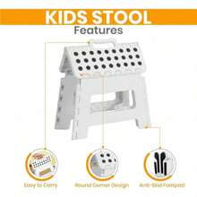 Taburete plegable - (Paquete de 1) Taburete con altura de 9 pulgadas - Soporta hasta 300 libras - Taburete plegable de plástico ligero para cocina, baño y sala de estar (Blanco)