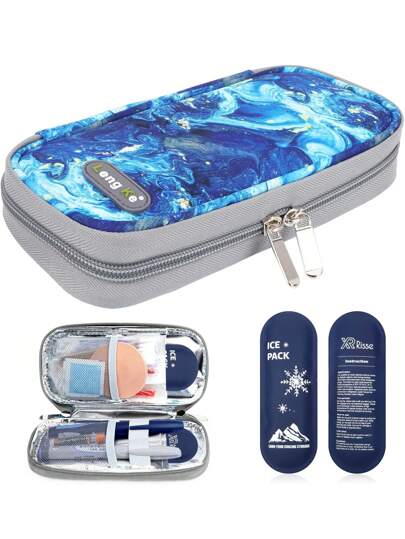 Étui de voyage refroidisseur d'insuline - Étui de voyage refroidisseur diabétique portable pour stylo à insuline et médicaments, avec 2 blocs de glace