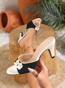 Women's High Heel Open Toe Sandals, Peep-Toe Pumps, Mini Flower Clogs, Studded Flower Slip-On Flats, Cone Heel Fashionable High Heel Sandals With Contrast Color Applique, Summer Shoes
