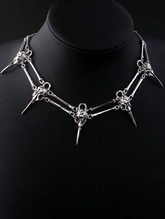 1 pieza Collar con diseño de cráneo de pájaro gótico, collar de esqueleto malvado pagano de bruja y mago, diseño unisex apto para hombres y mujeres, para uso diario, fiestas y reuniones