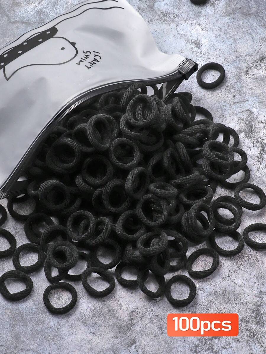 100pcs/Set Small Size Colorful Elastic Hair Ties/Scrunchies For Women, Black, Coffee Color Hair Ties Ponytail Holders Hair Elastics Hair Rope, Rubber Band, Gym Sport Outfit Hair Accessories Head Accessories Elastic Band,Travel,Party - Multicolor - View 1