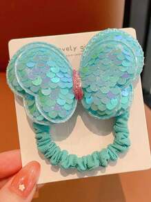 3 件随机颜色亮片蝴蝶结发圈，不伤发的女孩发带，婴儿渐变色弹性发饰 - 彩色 - 查看 3