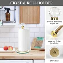 Gold Crystal Paper Towel Holder With Rhinestone Diamonds, Weighted Countertop Stand For Kitchen, Home Bar, Modern Glam Decor, Ideal Christmas & Housewarming Gift Christmas Gifts - 金色 - 查看 3