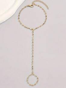 1pc 18K Stainless Steel Ball Chain Connected Finger Ring