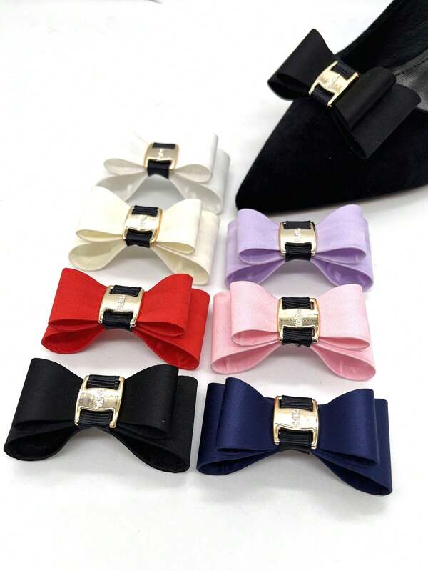 Korean Fashion Multi-Color Velvet Handmade Bow Metal Shoe Flower Detachable Shoe Clips, Suitable For Women Pumps, Heels, And Sandals