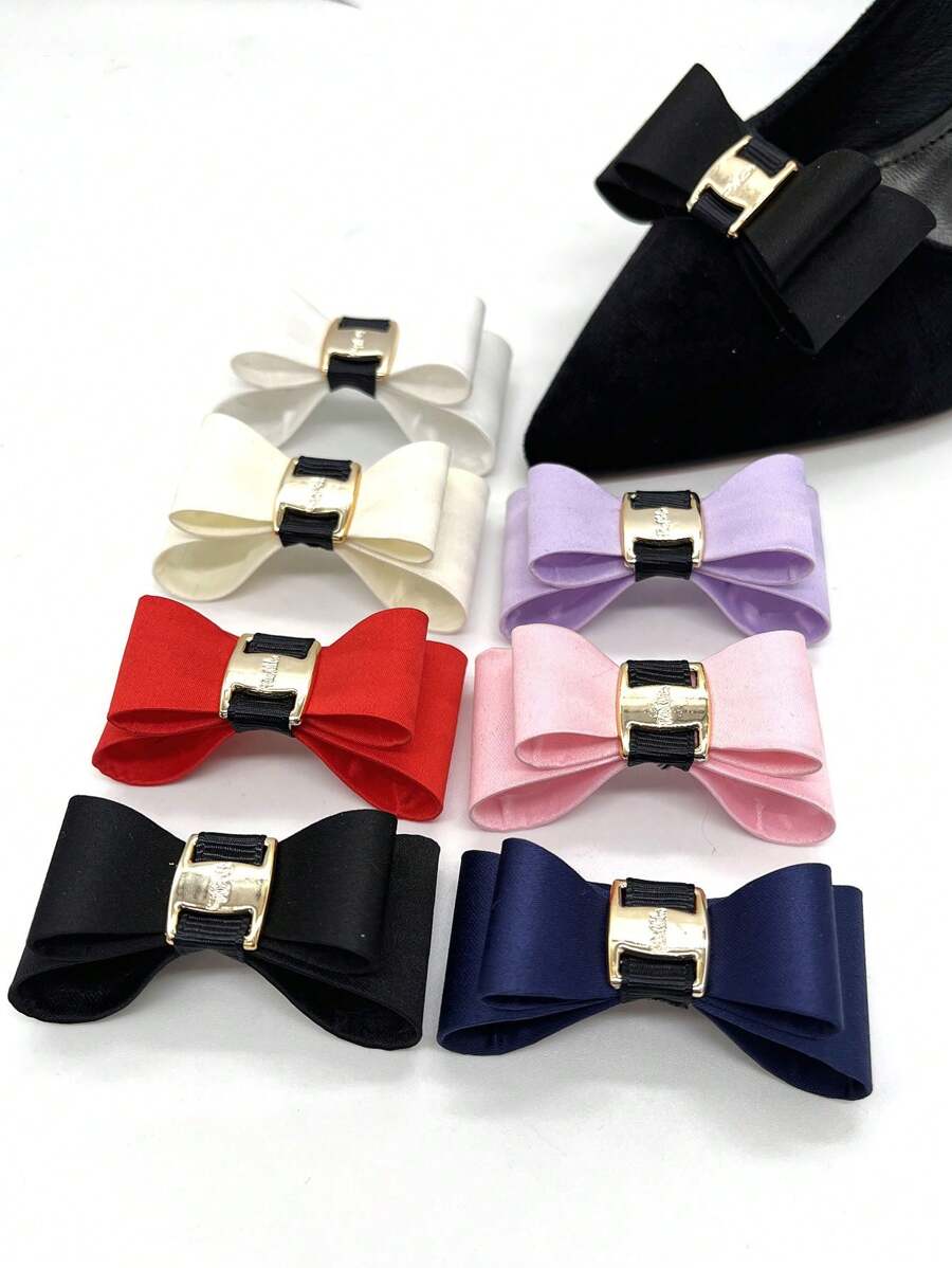 Korean Fashion Multi-Color Velvet Handmade Bow Metal Shoe Flower Detachable Shoe Clips, Suitable For Women Pumps, Heels, And Sandals