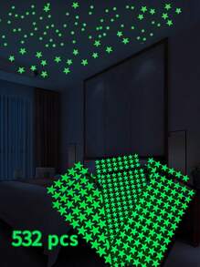 266/532 Pcs Glow In The Dark Luminous Stars Fluorescent Noctilucent Wall Stickers Murals Decals For Home Art Decor Ceiling Wall Decorate Kids Babys Bedroom Room,3 Kind Of Size