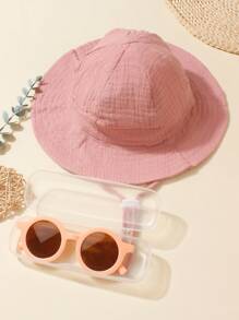 2pcs/Set Cute Baby Sun Hat & Sunglasses Set, Sun Protection Outfit For 1-3 Years Old Toddlers Outdoor