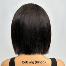 PAZAT Straight Wigs With Bangs Human Hair Wigs For Women None Lace Front Wigs 150% Density Brazilian Virgin Hair Glueless Machine Made Wig Natural Color Short Bob Wigs(6inch)