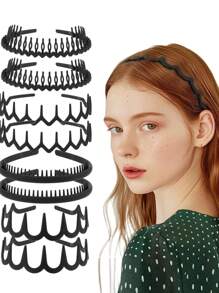 4pcs/8pcs Black Matte Hair Hoops Clips Headbands For Women