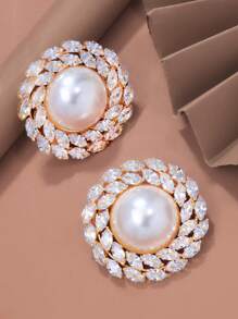 2 peças de brincos de argola de pérola vintage com decoração de strass grande, acessórios de palco extravagantes