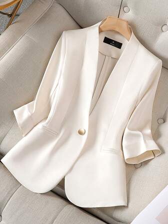 杏色女式短款西装外套薄款夏季2025新款休闲3/4袖小码西装外套