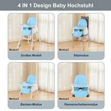 3in1 Hochstuhl Kinderhochstuhl inkl. Babyliege, Kombihochstuhl Babyhochsitz, höhenverstellbar Verstellbare Rückenlehne, mitwachsend ab 0 Monate bis 6 Jahre Babystuhl