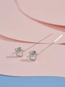 Nooxian 2pcs Micro-Inlaid Glittering Geometric Square Tassel Cubic Zirconia Ear Cuff Earrings For Women
