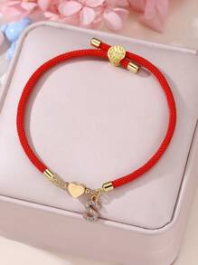 1 Pc/26 Pcs Heart & Letter Charm Bracelet For Girls, Red - Red - View 16
