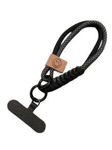 1 件英伦风格撞色编织手机挂绳，短款手持式 INS 手机壳腕带吊饰包包吊坠，男女通用，兼容 、Android 等。送给母亲、家人、朋友、生日、节日的礼物手机吊饰、手机链 - 黑色 - 查看 5