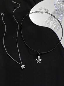 1 套 2 件装，甜美星形漩涡吊坠项链，极简主义星形流苏螺旋锁骨链，INS 风格 - 彩色 - 查看 5
