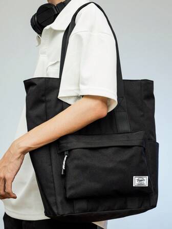 Casual Men's Multi-Functional Large Capacity Tote Bag, Versatile Hand/Shoulder Bag For College Students School Bag For College Bag For School Bag School Teacher Gifts Shopping Bag Back To School Supplies Tote Bag With Zipper Book Bag Teacher Bag Large Tote Bag Travel Essential Large Capacity Bag Travel Bags Laptop Bag