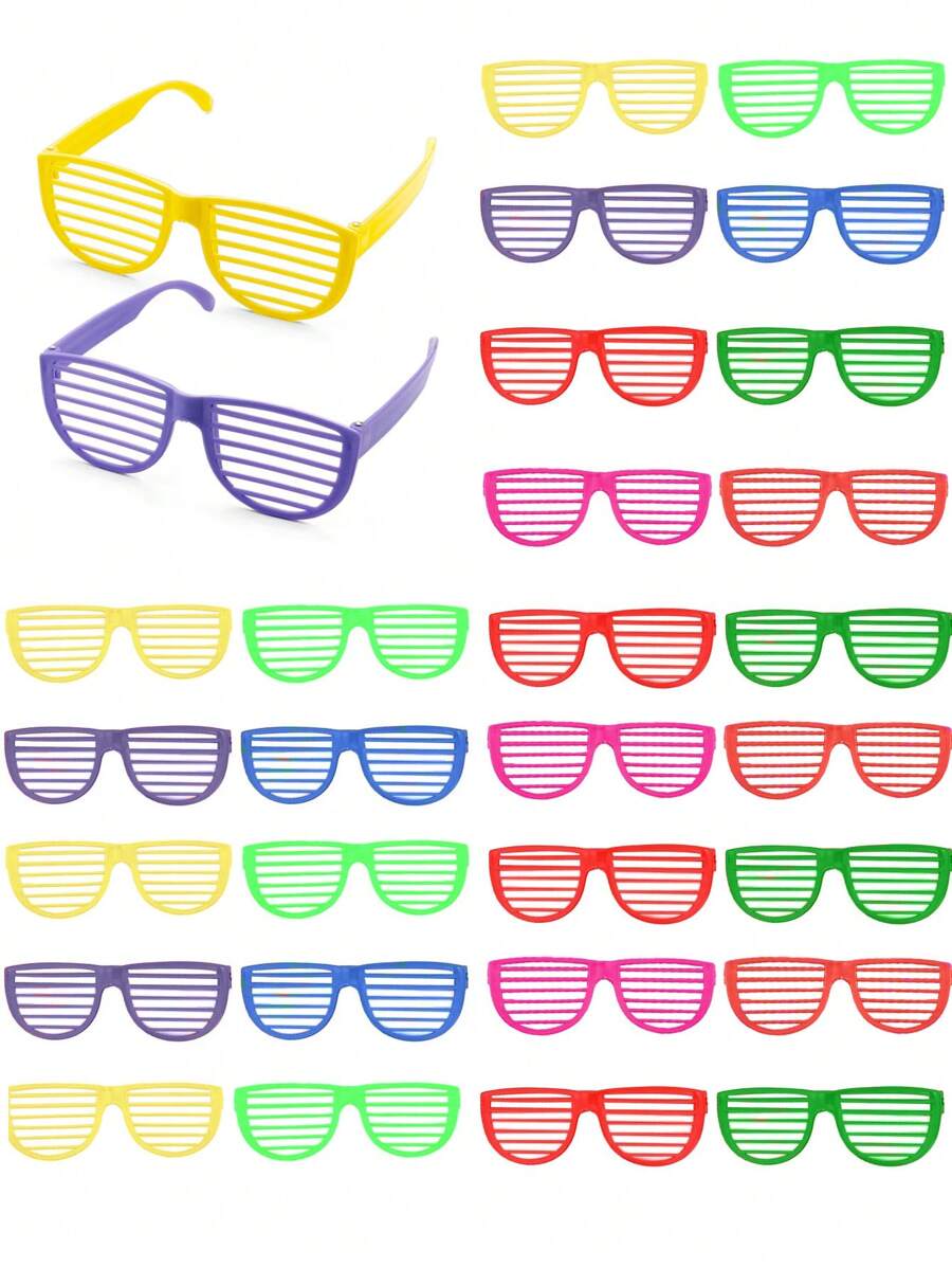 12pcs Neon Shutter Shades Fashion Glasses, Novelty Neon Glasses, Party Slotted Fashion Glasses, Disco Shutter Glasses, Party Glasses, Rimless Glasses, Assorted Colors, For Party Fancy Dress Costume Prop, Festival Outfits Accessories, Birthday Supplies, Party Favors, Valentine's Days